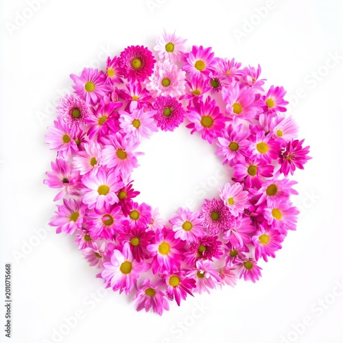 Colorful Circle of Pink Flowers Arranged Neatly on a White Background During ...