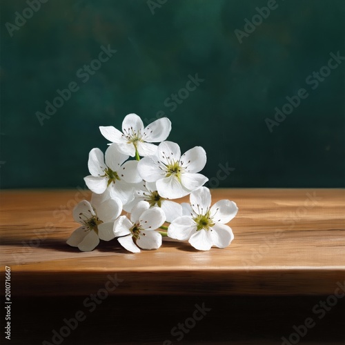 Flowers in a Glass Vase on a Wooden Table With a Floral Background Showing Gr...