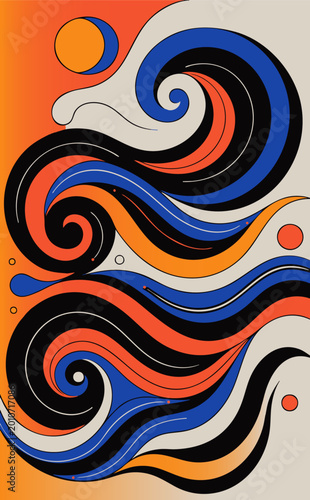 Картината върху платно Vector graphics of sea waves in the Fauvist appliqué style, bright colors, summe