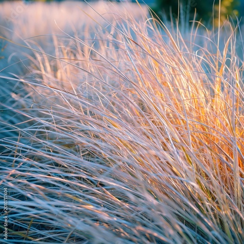 Golden Light Shines on Tall Grass in the Early Morning Sun