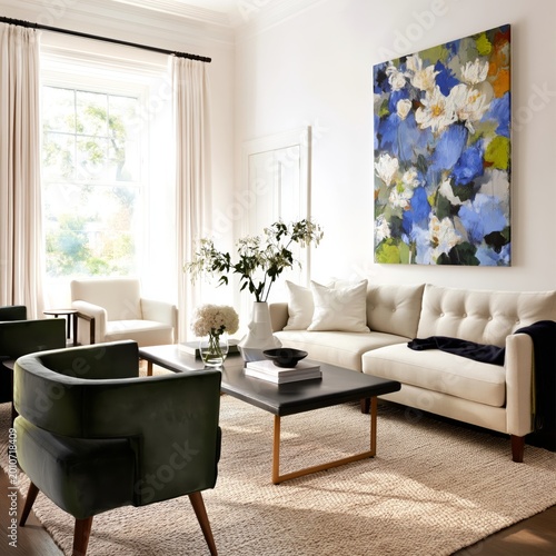 Bright Living Room With Large Windows and Soft Seating in a Cozy Home Setting