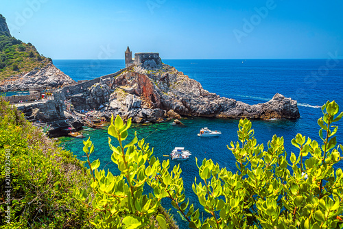 Old church of San Pietro on rocky coast in Portovenere, Liguria, Italy