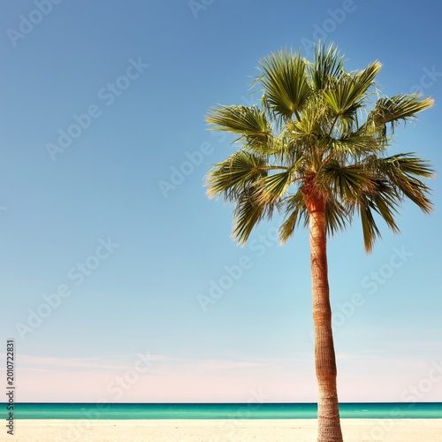 Beautiful Palm Tree Stands Alone at the Beach Under Clear Blue Sky in Daytime