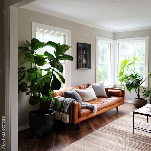 Relaxing Chair With a Blanket and Plant in a Bright Room