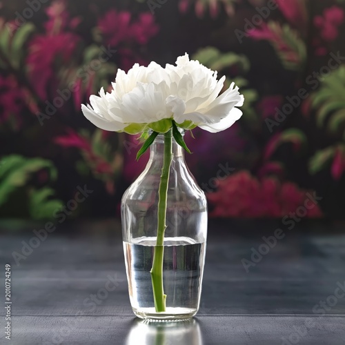 White Flower on Wooden Table With Dark Background at Home in Afternoon Light