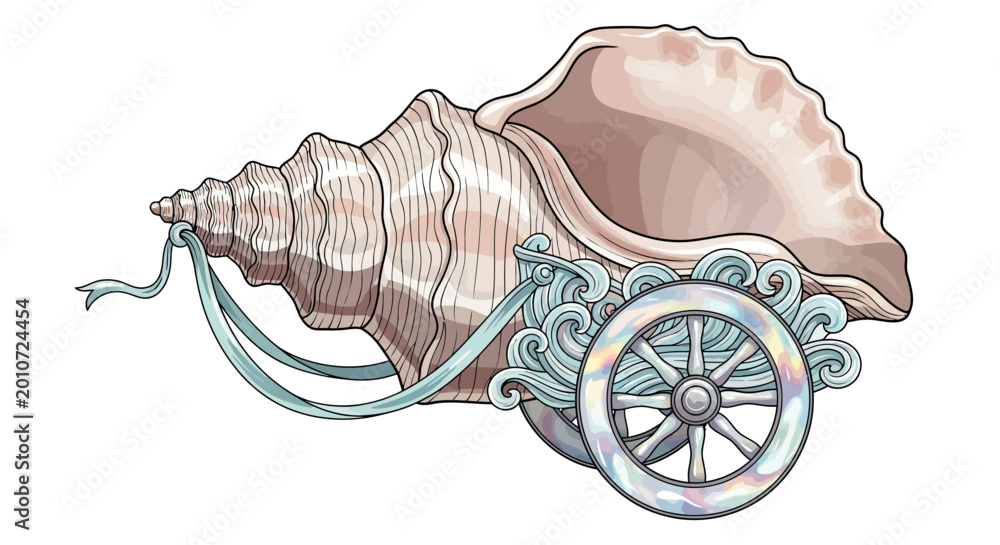 Obraz premium Fantasy conch shell carriage with seashell wheels and oceanic decor in pastel colors