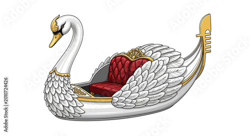 Elegant white swan boat with red cushion and golden accents