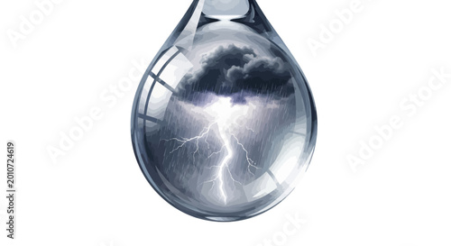 Fotografía Raindrop with thunderstorm reflection capturing lightning inside