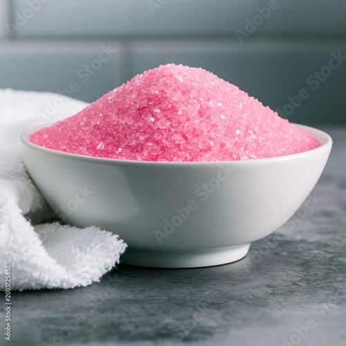 Colored Sugar Sits in a Bowl on a Cloth at Home During the Day for Baking or ...
