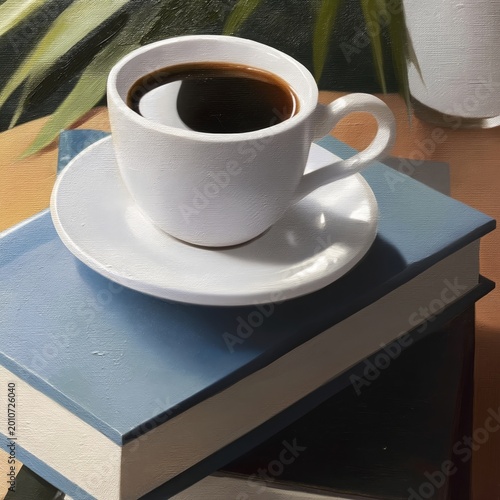 Warm Cup of Coffee on a Wooden Table by the Window With Plants Outside