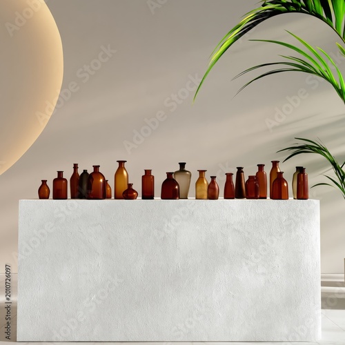 Display of Colorful Bottles in a Modern Interior Space With Fresh Flowers