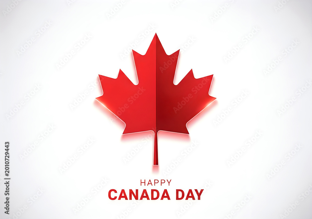 Obraz premium Happy canada day celebration with a red maple leaf on white background