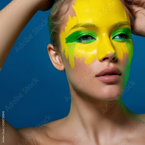 Bright Colors on Face for Creative Artwork and Expression at Indoor Studio Du...