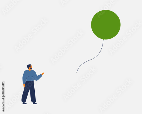 Foto Businessman lost green balloon that flying away