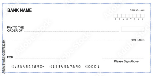 Bank Check Template Financial Payment and Transaction Document.
