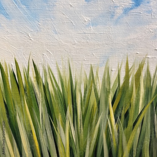 Green Grass Stretches Under Blue Sky in a Bright Scene Showing Natures Beauty...