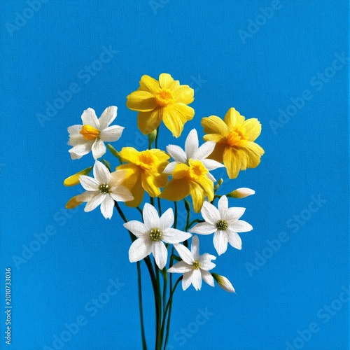 Colorful Flowers Stand Against a Blue Background During a Bright Day