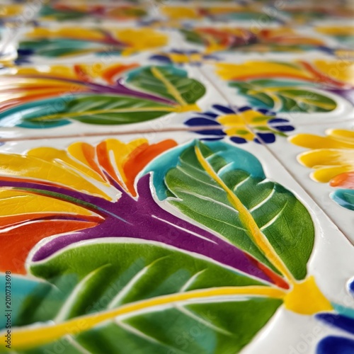 Colorful Tiles With Floral Patterns Arranged in a Decorative Layout on a Surface