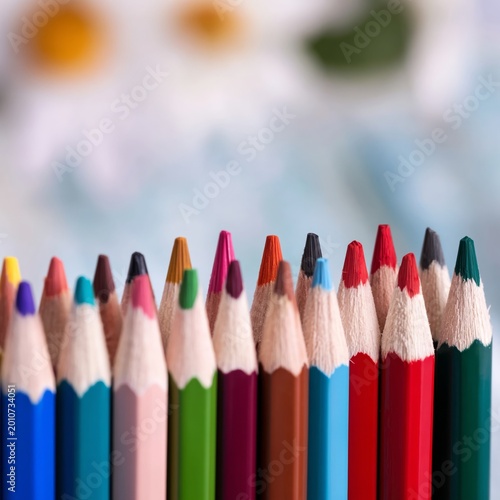 Colored Pencils Arranged on a Flat Surface for Art Projects and Creative Acti...