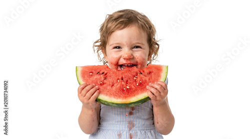 Authentic kid enjoying fruit half-body shot for healthy eating