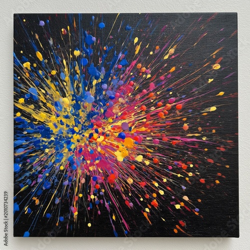 Colorful Explosion of Paint on Canvas in an Art Gallery Display
