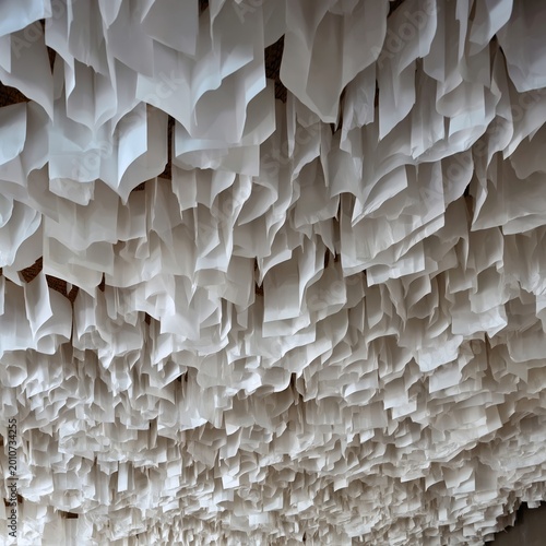 Unique Ceiling Design Made of Paper Creates a Textured Look in an Indoor Space