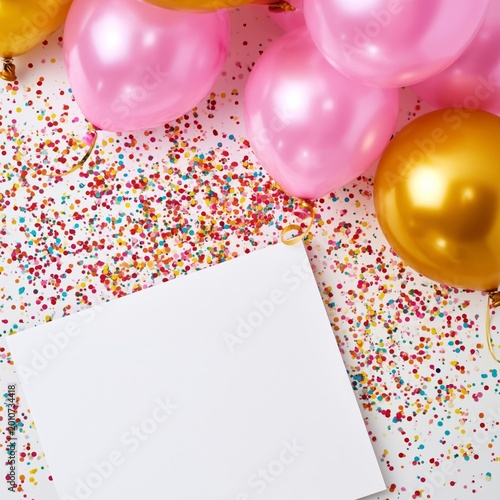 Colorful Balloons and Confetti on a Table Ready for a Celebration or Party Se...