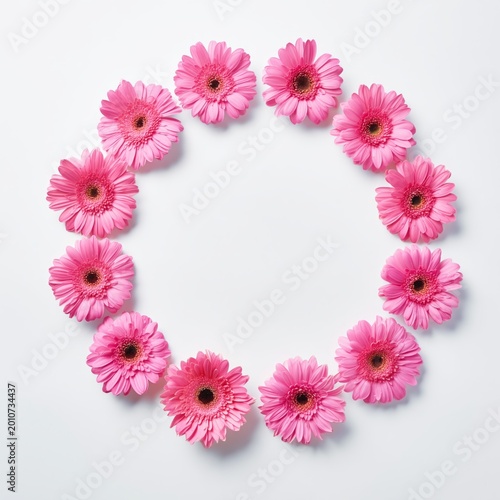 Pink Flowers Arranged in a Circle on a White Background for a Design Project