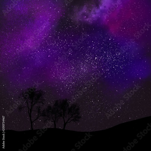 Colorful Space With Stars and Clouds at Night