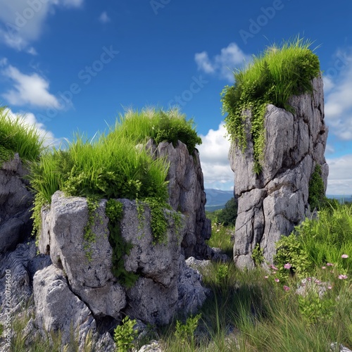 Soft Pillows Stacked on a Table With a Green Plant in the Background on a Bri...