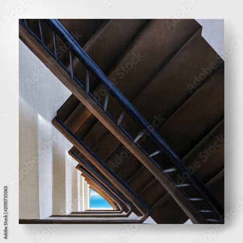 View From a Staircase in a Building Showing Lines and Angles With a Glimpse o...