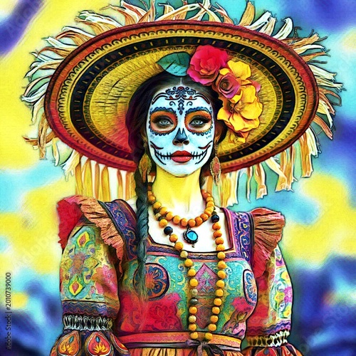 Mexican woman wearing sombrero