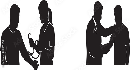 Photos Nurse Measuring Patient Blood Pressure with Manual Cuff Silhouette Icon