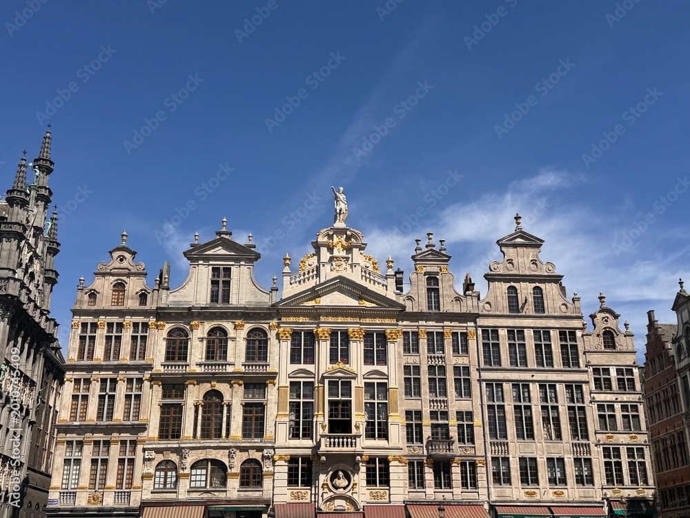 Obraz premium Prächtige Fassaden der Gildenhäuser am Grand Place in der Altstadt von Brüssel, Belgien