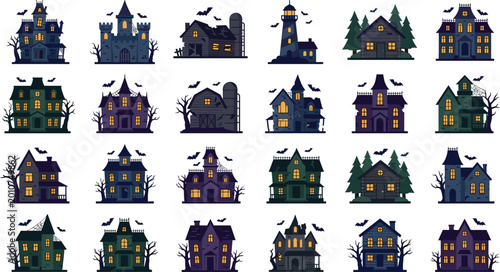 Foto Spooky haunted houses collection featuring gothic architecture and dark atmosphe