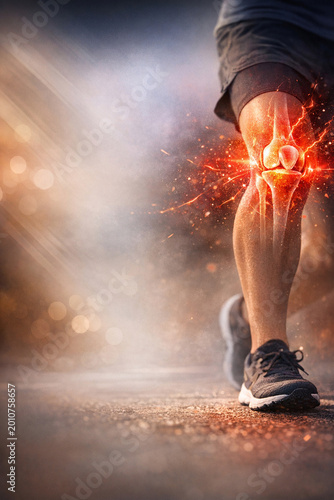 Athlete running with a focus on injured knee
