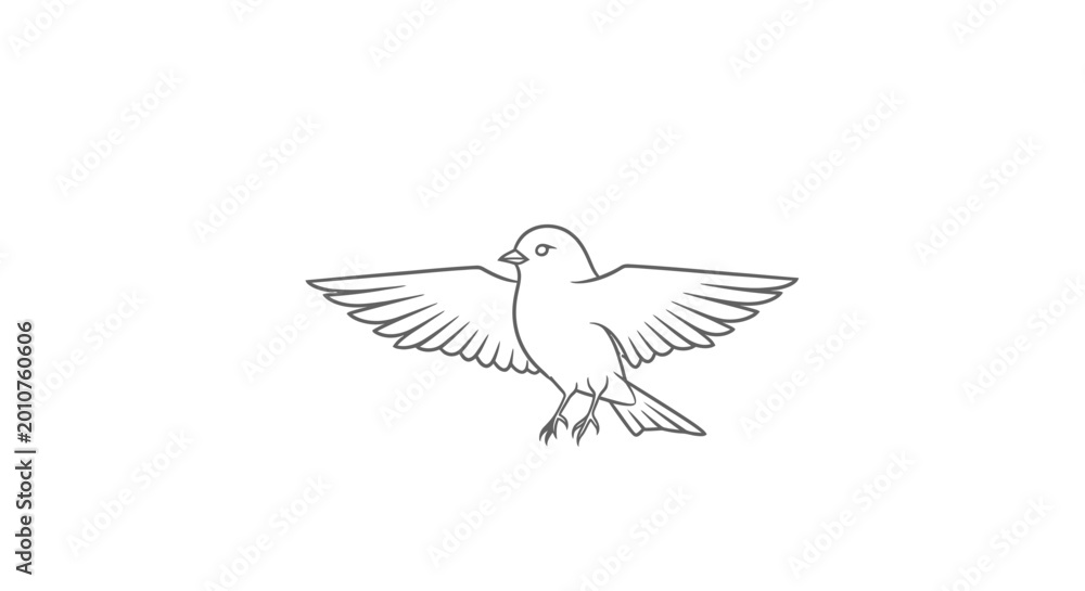Fototapeta premium Minimalist line drawing of a bird in flight with spread wings on white background
