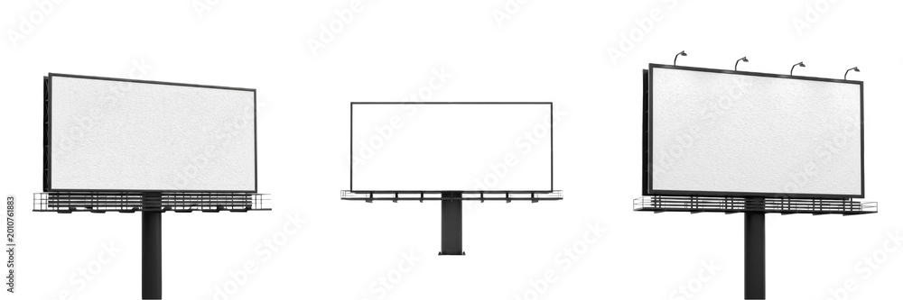 Obraz premium Blank White Billboard Sign Structure Isolated on White Background, PNG