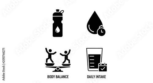 Schilderij op canvas Essential black and white icons illustrating the fundamental principles of daily