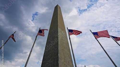 Washington monument in WashingtonDC, USA. Washington Monument is an obelisk on the National Mall in Washington, D.C. USA Monument and american flag at Washington DC.