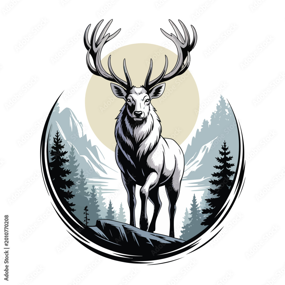 Fototapeta premium Elk with large antlers standing tall.
