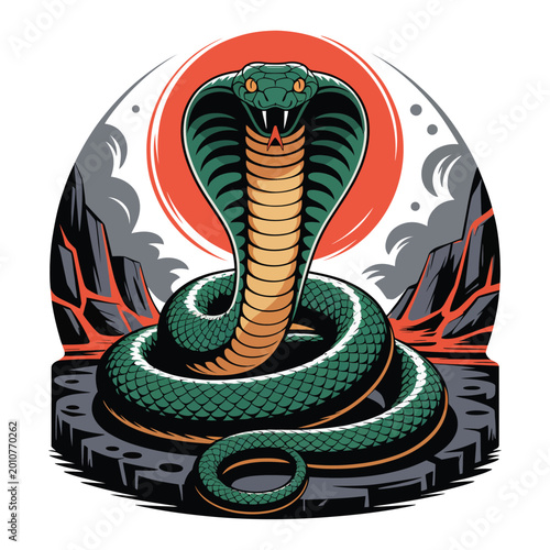 Φωτογραφία Green snake coiled and ready attack.