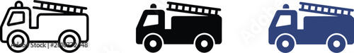 Photos Fire Truck Icons Line Art Silhouette and Blue fire engine