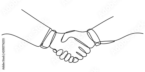 Obraz na plátně Continuous single line drawing of a business handshake between two people showin