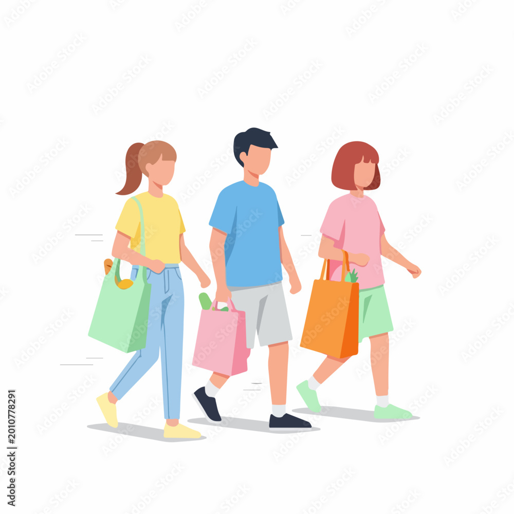 Fototapeta premium Group of young friends walking while carrying shopping bags