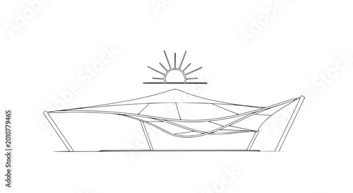 Foto Modern architectural drawing of a futuristic canopy structure under a stylized sun