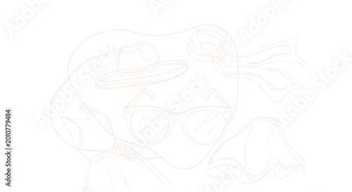 Canvas-taulu Stylized sketch of a woman with sunglasses and hat, windblown hair, fashion illu