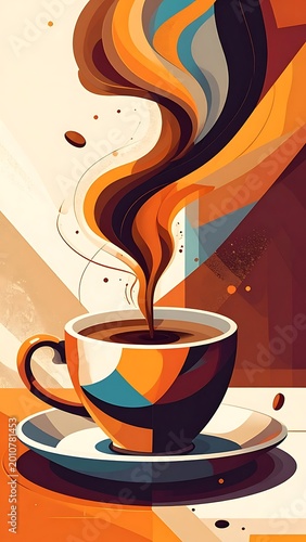 Vibrant illustration of steaming coffee cup.