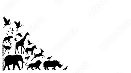 Various animal silhouettes are gathered together on a plain background.