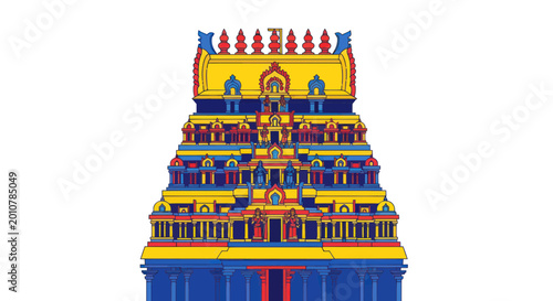 Tableau sur toile Colorful Indian Temple Gopuram, Architectural Landmark, Traditional South Asian